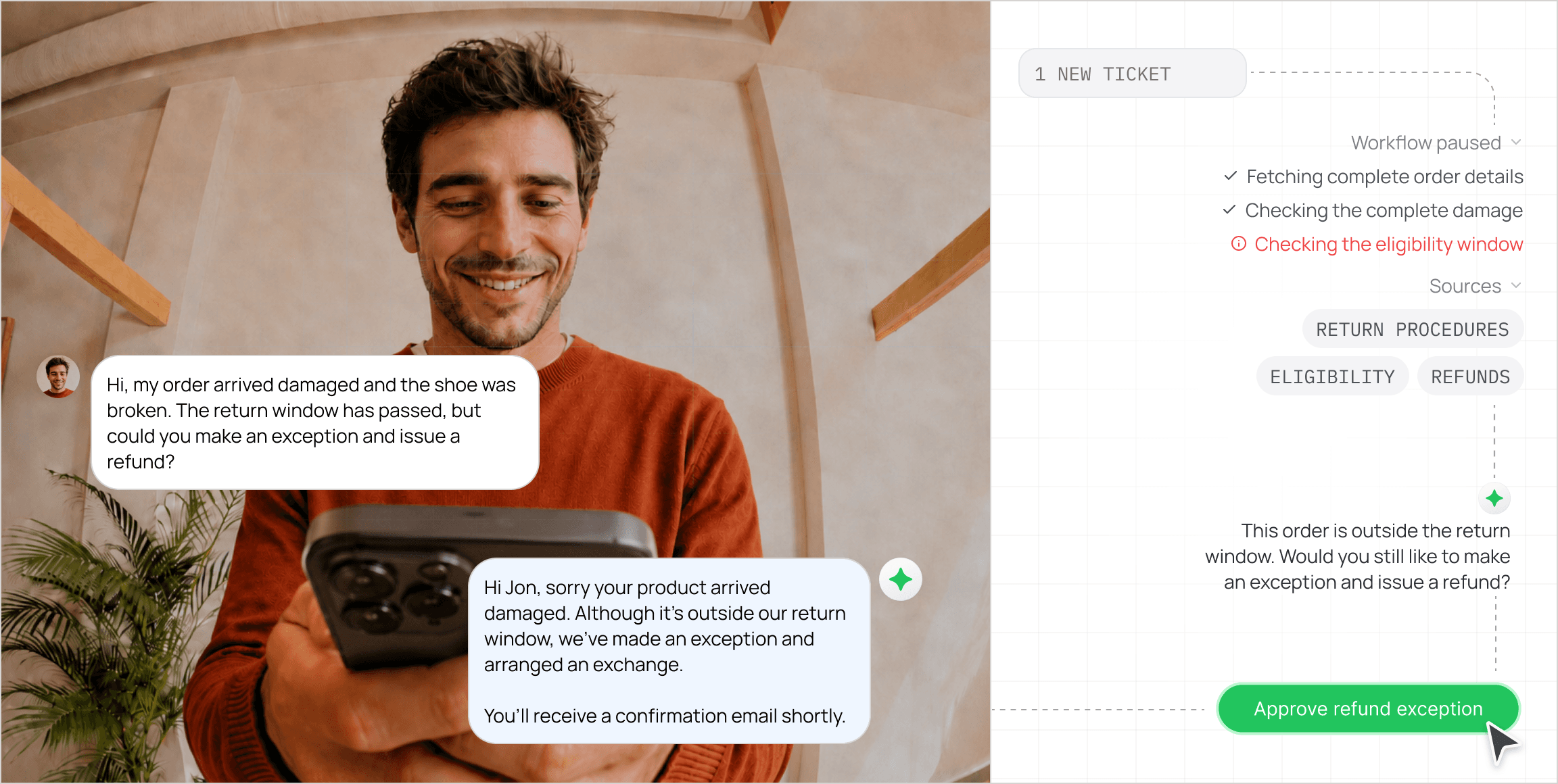 Support agent reviewing a customer conversation